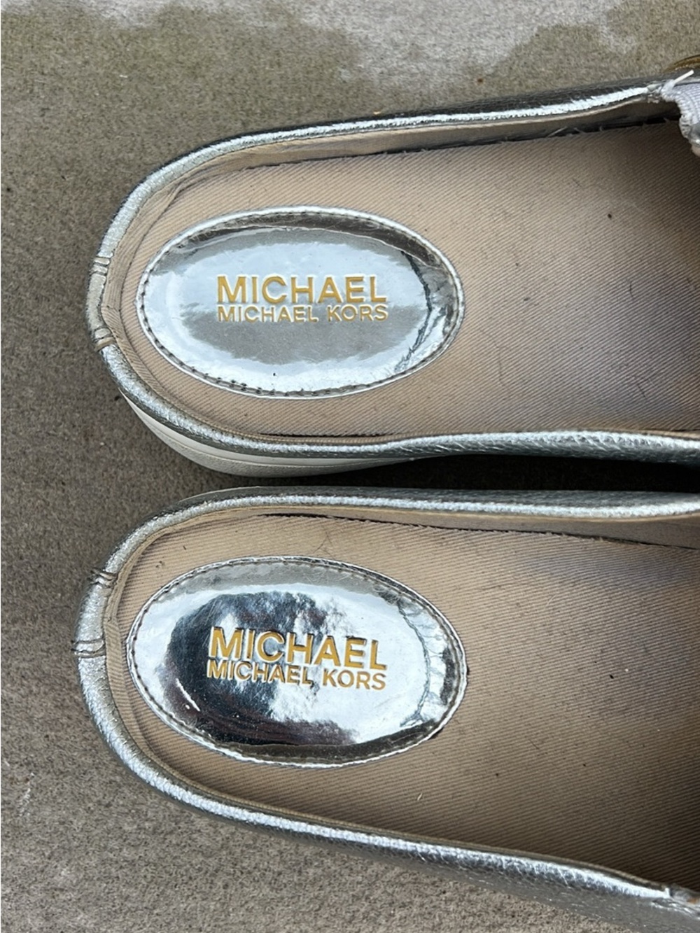 Michael Kors Metallic Silver Slip-On Mules with Gold Knot - Picture 2 of 9